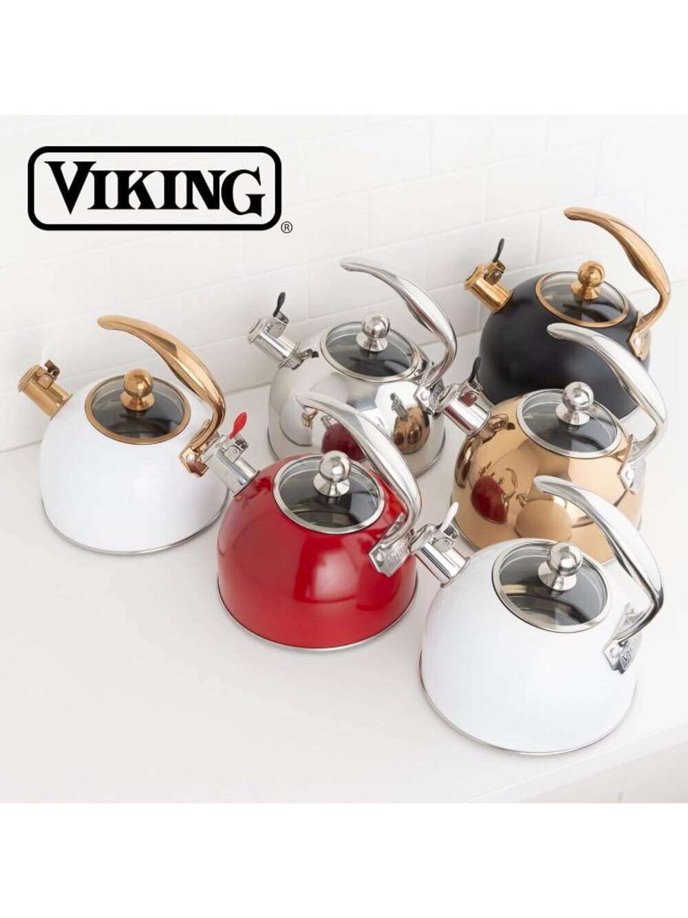 Viking  2.6 Qt 3-Ply Stainless Steel Kitchen Tea Kettles Slate Blue Induction - Picture 7 of 7